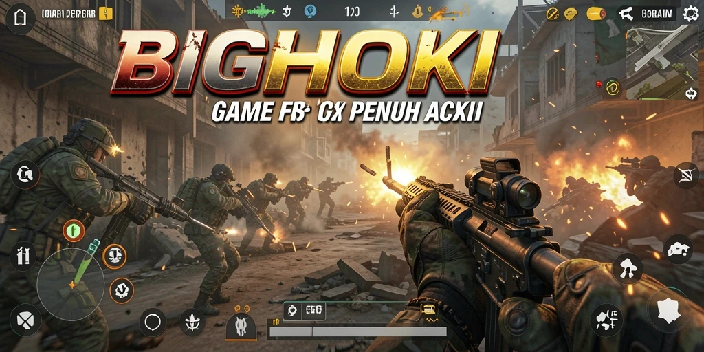 Screenshot gameplay FPS BIGHOKI menampilkan aksi menegangkan.