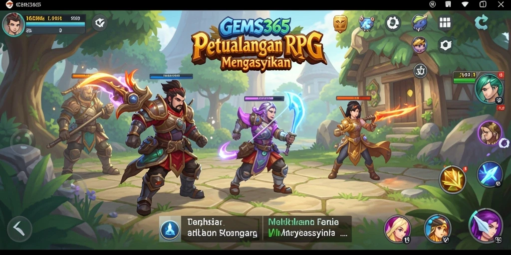 Screenshot GEMS365 menampilkan aksi seru dalam petualangan RPG.