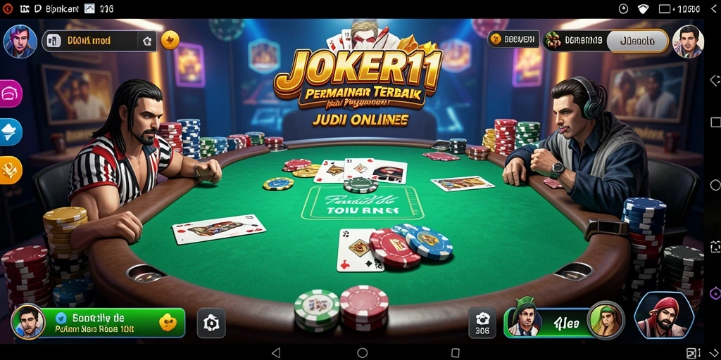 Screenshot gameplay utama JOKER11 menampilkan pemain bersaing di meja Poker.