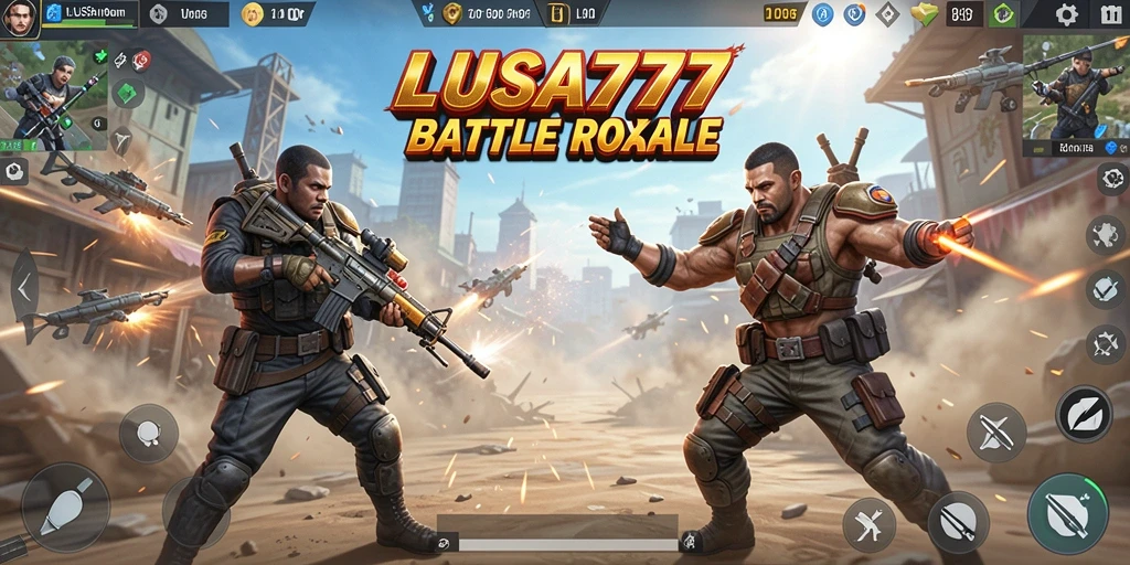 Screenshot gameplay LUSA777, menunjukkan ketegangan pertarungan Battle Royale.