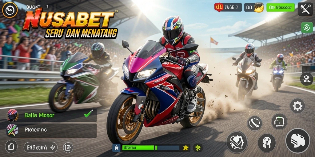 Tampilan seru dari gameplay balapan motor NUSABET.