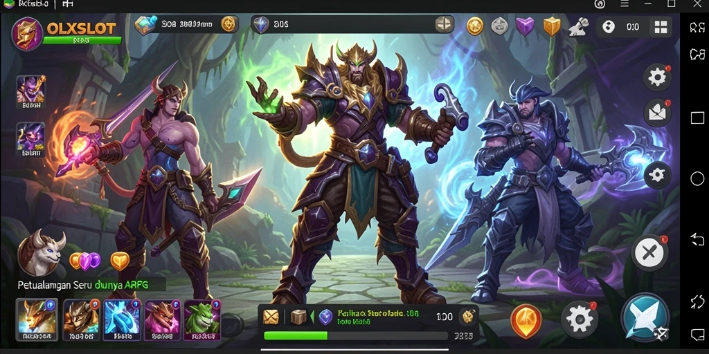 Tampilan gameplay OLXSLOT dengan aksi mendebarkan dan karakter unik.