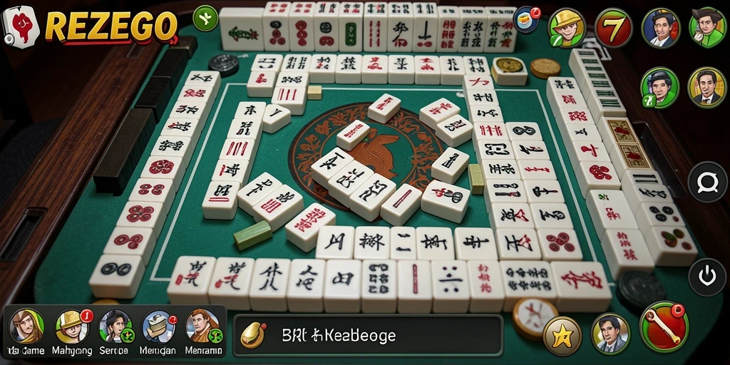 Tampilan utama gameplay REZEGO dengan pemandangan level Mahjong yang menarik.