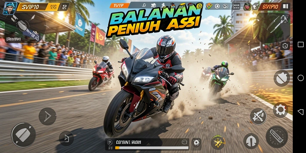 Tampilan gameplay seru balapan motor dalam SVIP10.