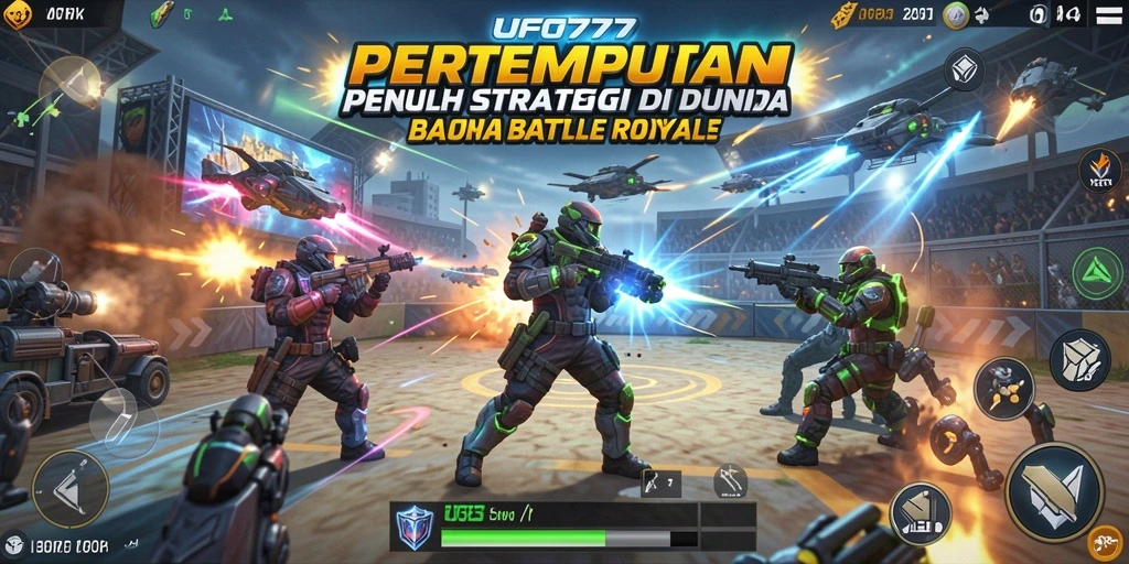 Gameplay intens di UFO777 menampilkan aksi Battle Royale yang seru.